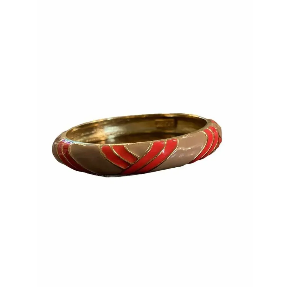 J. CREW Neon Orange Tan Twist Gold Tone Bangle Bracelet